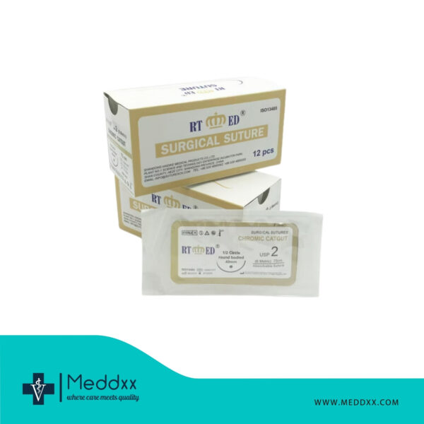 Chromic Catgut Suture Absorbable Box Of 12 With Needle In Pouch