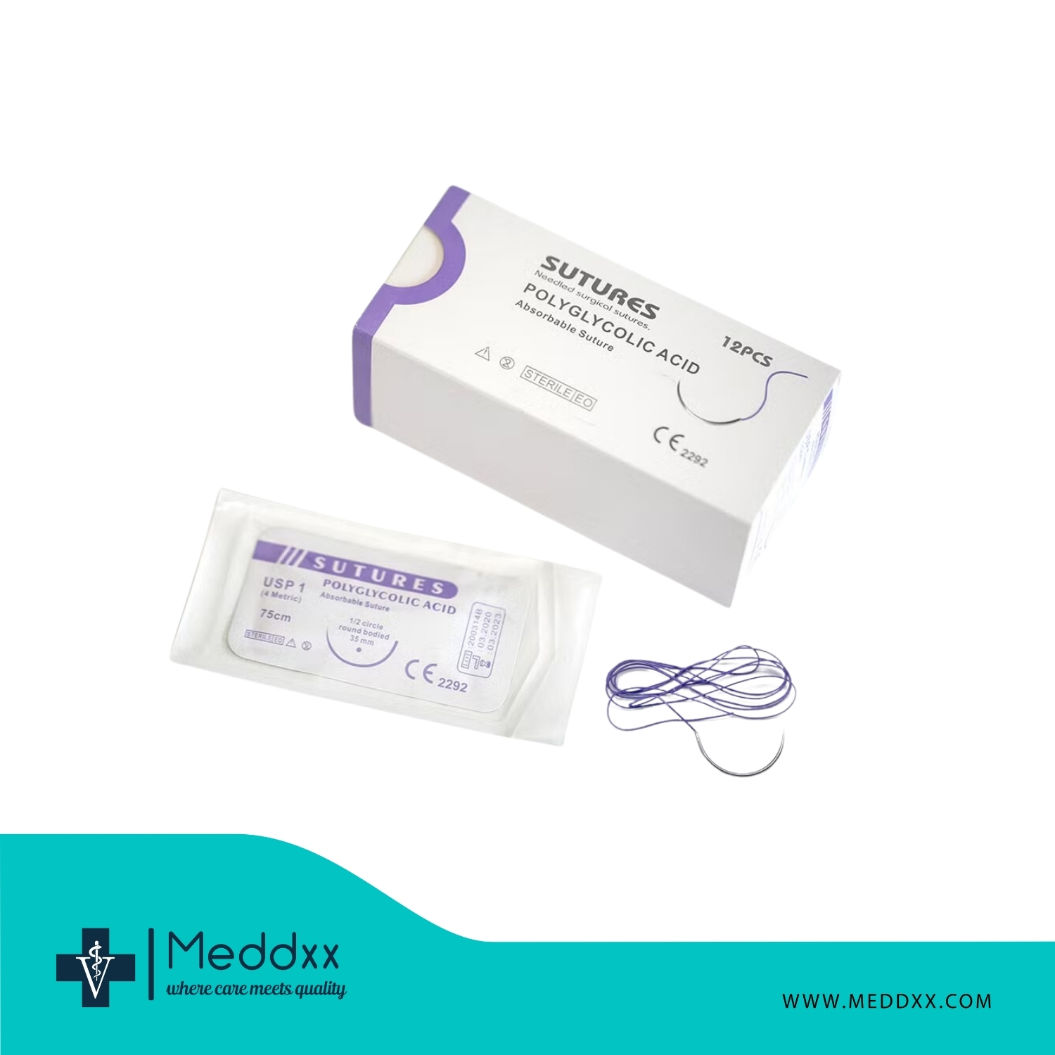 Absorbable PGA Surgical Sutures Box Of 12